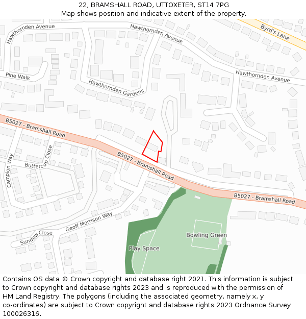 22, BRAMSHALL ROAD, UTTOXETER, ST14 7PG: Location map and indicative extent of plot