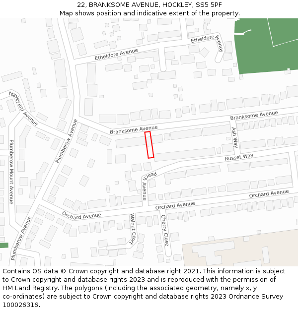 22, BRANKSOME AVENUE, HOCKLEY, SS5 5PF: Location map and indicative extent of plot