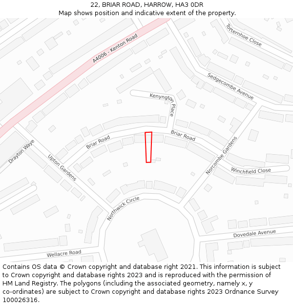 22, BRIAR ROAD, HARROW, HA3 0DR: Location map and indicative extent of plot