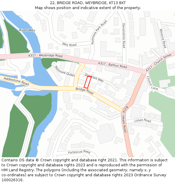22, BRIDGE ROAD, WEYBRIDGE, KT13 8XT: Location map and indicative extent of plot