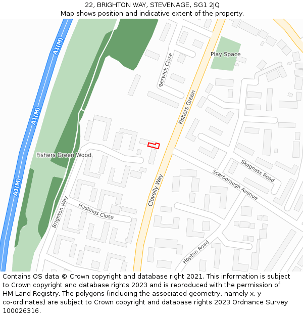 22, BRIGHTON WAY, STEVENAGE, SG1 2JQ: Location map and indicative extent of plot