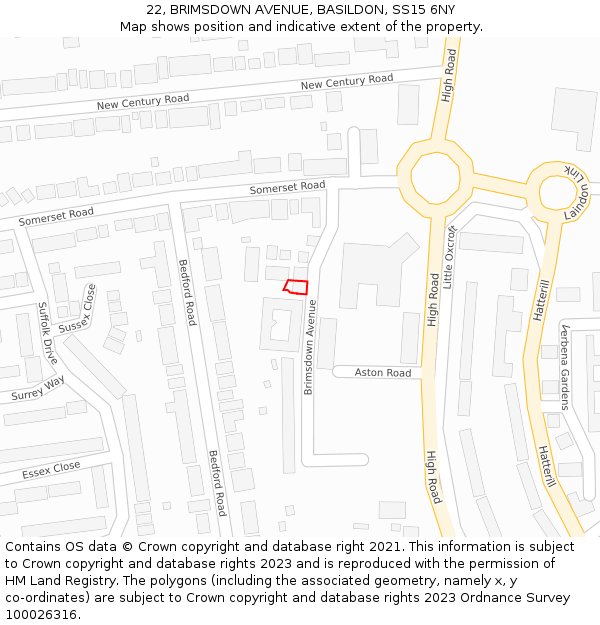 22, BRIMSDOWN AVENUE, BASILDON, SS15 6NY: Location map and indicative extent of plot