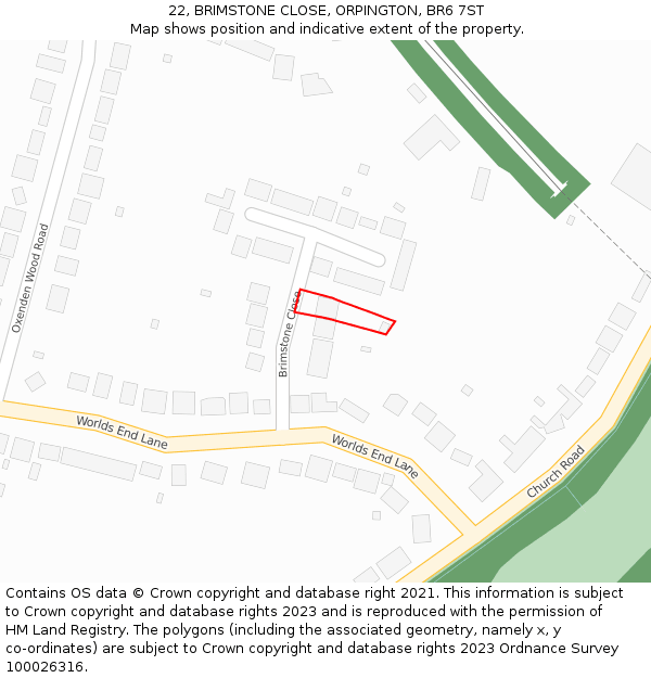 22, BRIMSTONE CLOSE, ORPINGTON, BR6 7ST: Location map and indicative extent of plot
