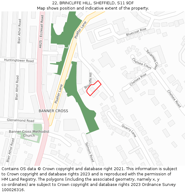 22, BRINCLIFFE HILL, SHEFFIELD, S11 9DF: Location map and indicative extent of plot