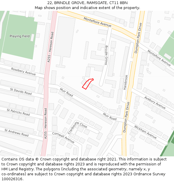 22, BRINDLE GROVE, RAMSGATE, CT11 8BN: Location map and indicative extent of plot