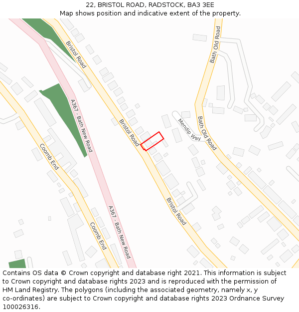 22, BRISTOL ROAD, RADSTOCK, BA3 3EE: Location map and indicative extent of plot