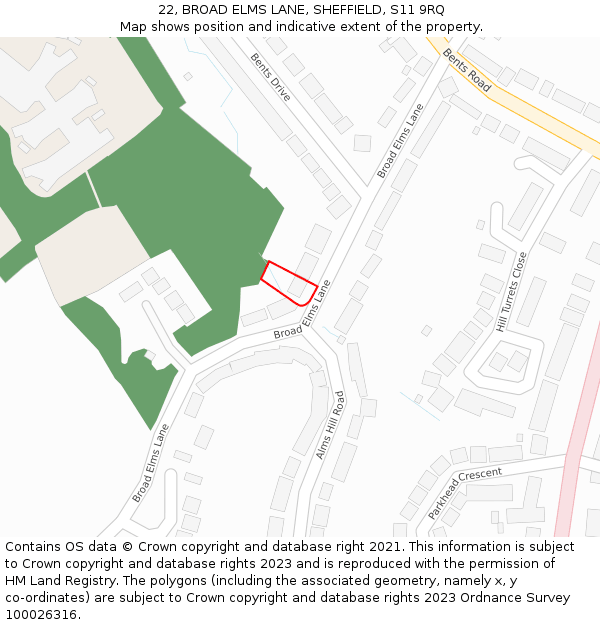 22, BROAD ELMS LANE, SHEFFIELD, S11 9RQ: Location map and indicative extent of plot