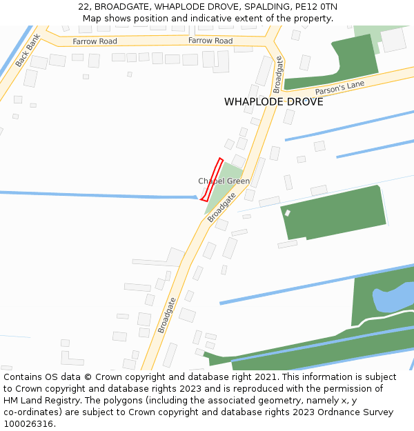 22, BROADGATE, WHAPLODE DROVE, SPALDING, PE12 0TN: Location map and indicative extent of plot