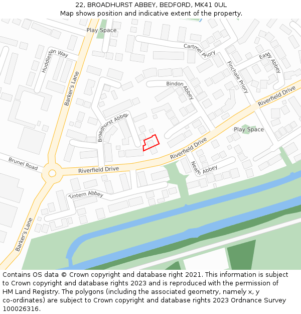 22, BROADHURST ABBEY, BEDFORD, MK41 0UL: Location map and indicative extent of plot