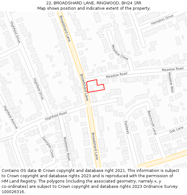 22, BROADSHARD LANE, RINGWOOD, BH24 1RR: Location map and indicative extent of plot