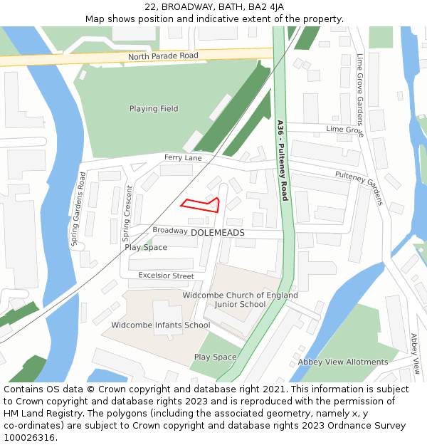 22, BROADWAY, BATH, BA2 4JA: Location map and indicative extent of plot