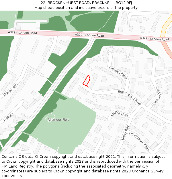 22, BROCKENHURST ROAD, BRACKNELL, RG12 9FJ: Location map and indicative extent of plot