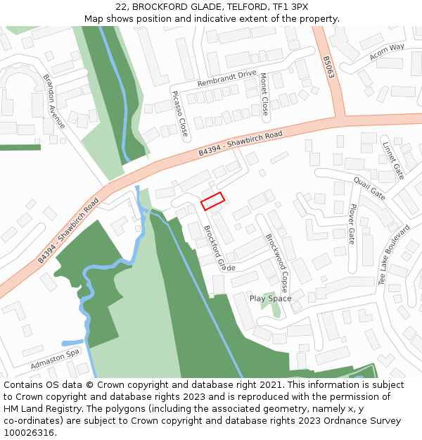 22, BROCKFORD GLADE, TELFORD, TF1 3PX: Location map and indicative extent of plot