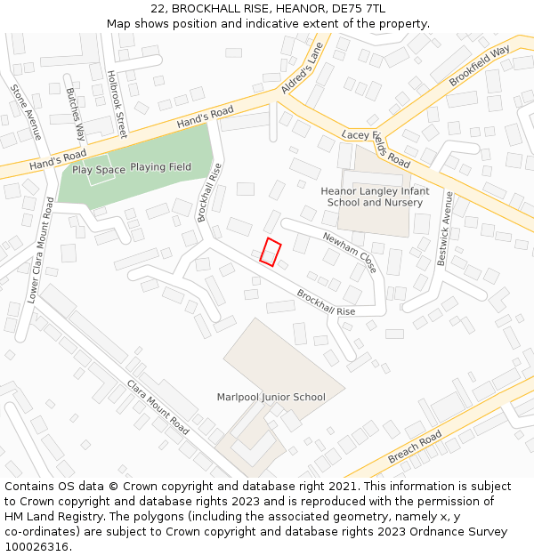 22, BROCKHALL RISE, HEANOR, DE75 7TL: Location map and indicative extent of plot