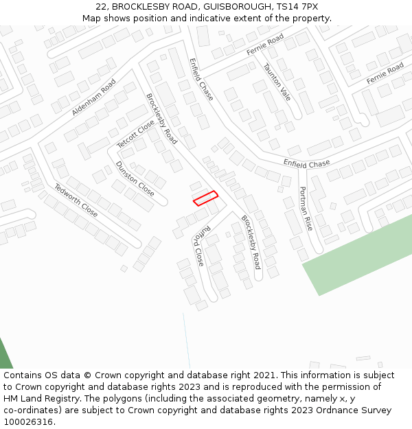 22, BROCKLESBY ROAD, GUISBOROUGH, TS14 7PX: Location map and indicative extent of plot