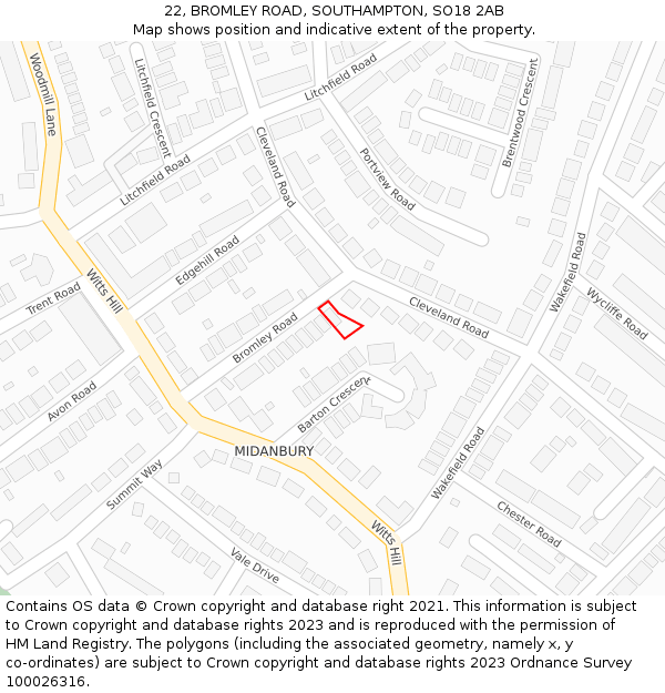 22, BROMLEY ROAD, SOUTHAMPTON, SO18 2AB: Location map and indicative extent of plot