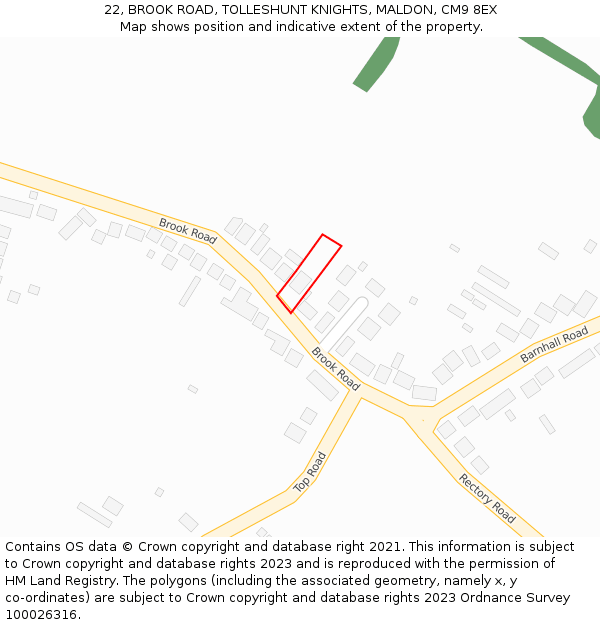 22, BROOK ROAD, TOLLESHUNT KNIGHTS, MALDON, CM9 8EX: Location map and indicative extent of plot