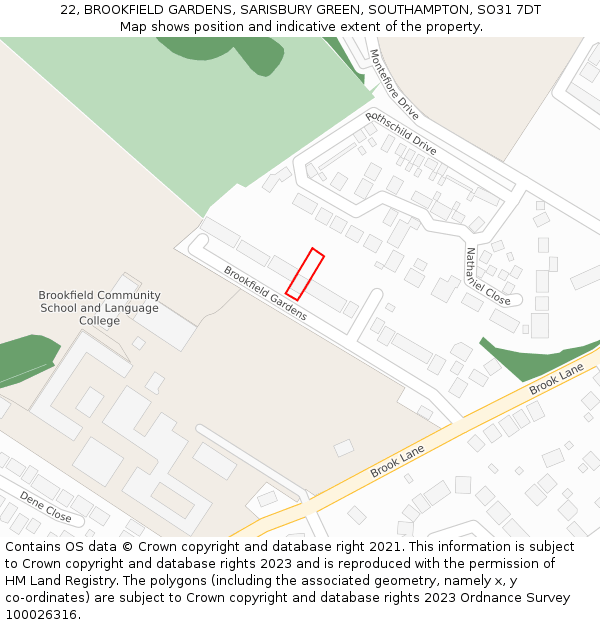 22, BROOKFIELD GARDENS, SARISBURY GREEN, SOUTHAMPTON, SO31 7DT: Location map and indicative extent of plot