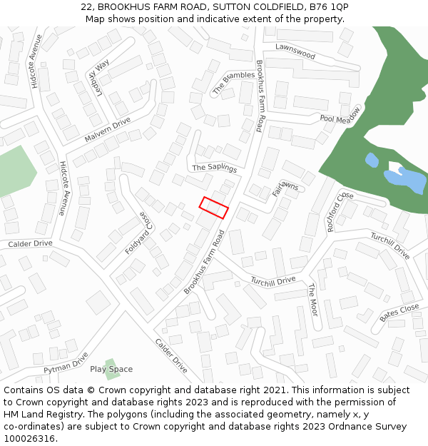 22, BROOKHUS FARM ROAD, SUTTON COLDFIELD, B76 1QP: Location map and indicative extent of plot