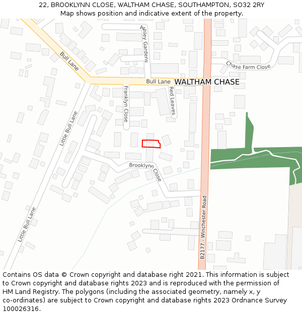 22, BROOKLYNN CLOSE, WALTHAM CHASE, SOUTHAMPTON, SO32 2RY: Location map and indicative extent of plot