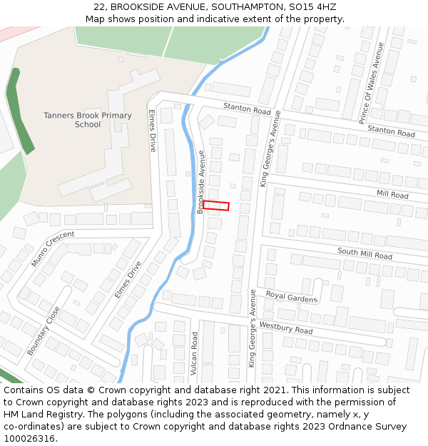 22, BROOKSIDE AVENUE, SOUTHAMPTON, SO15 4HZ: Location map and indicative extent of plot