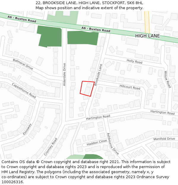 22, BROOKSIDE LANE, HIGH LANE, STOCKPORT, SK6 8HL: Location map and indicative extent of plot