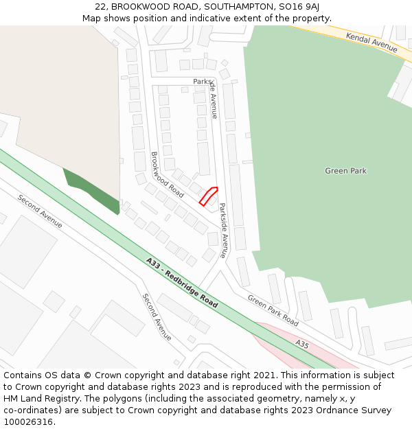 22, BROOKWOOD ROAD, SOUTHAMPTON, SO16 9AJ: Location map and indicative extent of plot