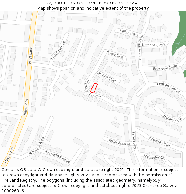22, BROTHERSTON DRIVE, BLACKBURN, BB2 4FJ: Location map and indicative extent of plot