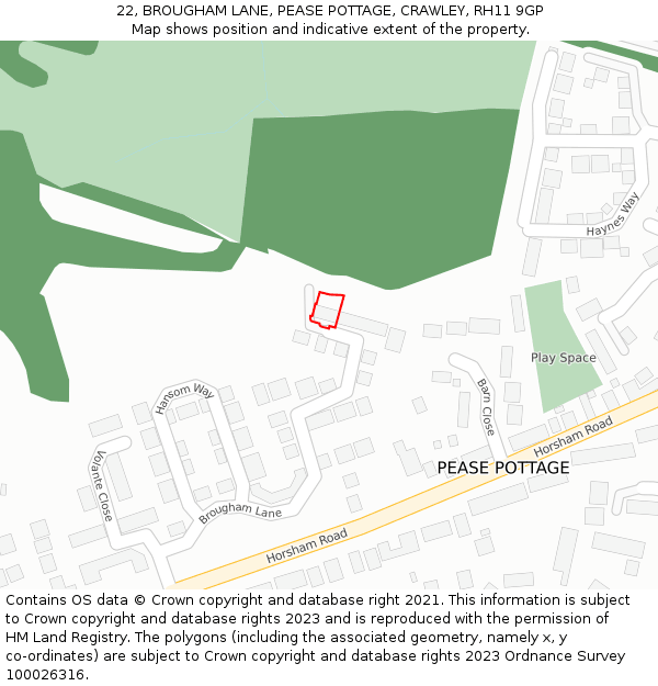 22, BROUGHAM LANE, PEASE POTTAGE, CRAWLEY, RH11 9GP: Location map and indicative extent of plot