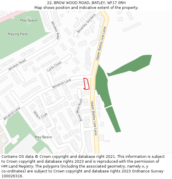 22, BROW WOOD ROAD, BATLEY, WF17 0RH: Location map and indicative extent of plot