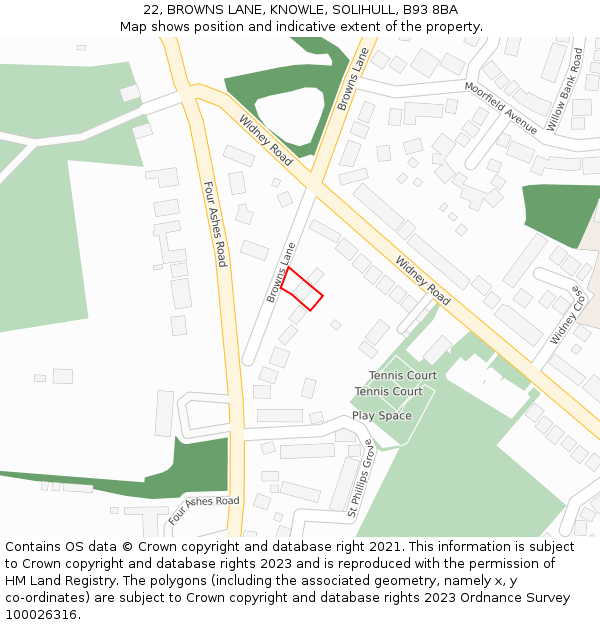 22, BROWNS LANE, KNOWLE, SOLIHULL, B93 8BA: Location map and indicative extent of plot
