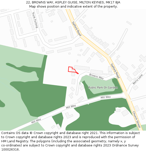 22, BROWNS WAY, ASPLEY GUISE, MILTON KEYNES, MK17 8JA: Location map and indicative extent of plot