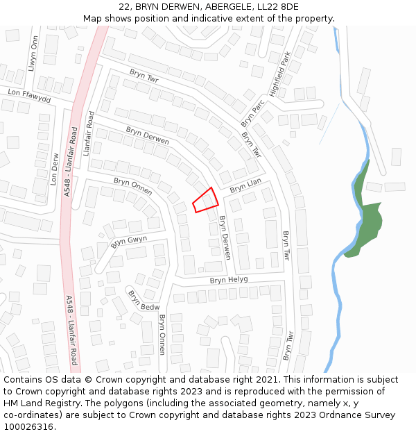 22, BRYN DERWEN, ABERGELE, LL22 8DE: Location map and indicative extent of plot