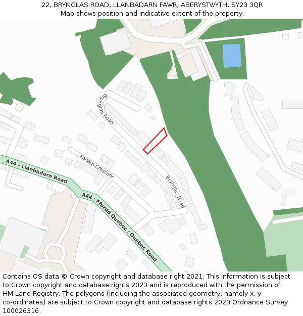 22, BRYNGLAS ROAD, LLANBADARN FAWR, ABERYSTWYTH, SY23 3QR: Location map and indicative extent of plot