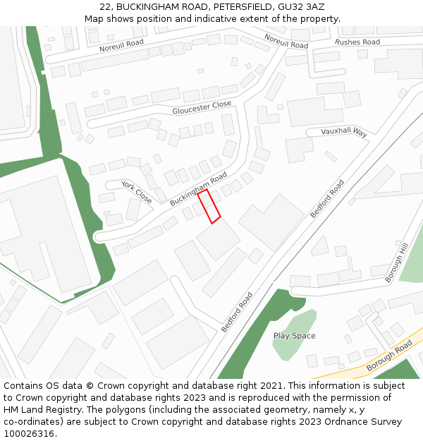 22, BUCKINGHAM ROAD, PETERSFIELD, GU32 3AZ: Location map and indicative extent of plot