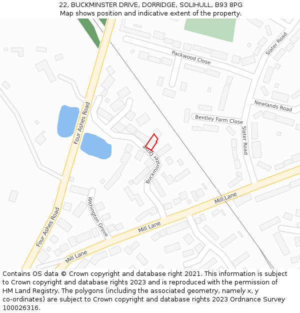 22, BUCKMINSTER DRIVE, DORRIDGE, SOLIHULL, B93 8PG: Location map and indicative extent of plot