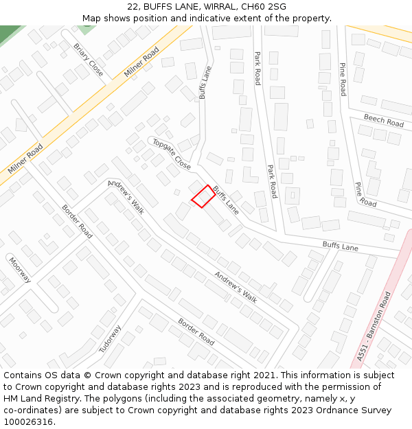 22, BUFFS LANE, WIRRAL, CH60 2SG: Location map and indicative extent of plot