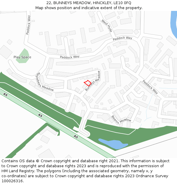 22, BUNNEYS MEADOW, HINCKLEY, LE10 0FQ: Location map and indicative extent of plot