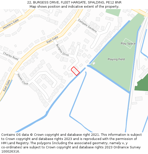 22, BURGESS DRIVE, FLEET HARGATE, SPALDING, PE12 8NR: Location map and indicative extent of plot