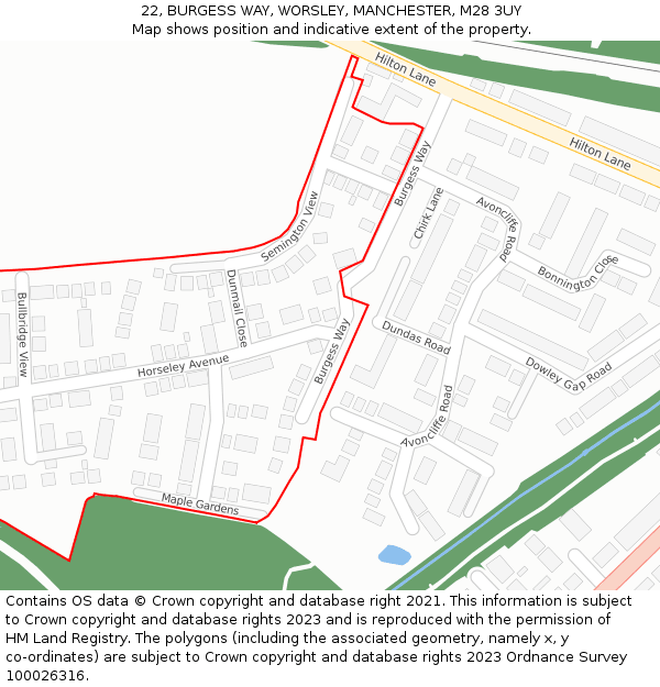 22, BURGESS WAY, WORSLEY, MANCHESTER, M28 3UY: Location map and indicative extent of plot