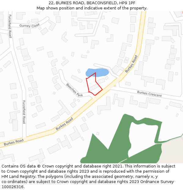 22, BURKES ROAD, BEACONSFIELD, HP9 1PF: Location map and indicative extent of plot