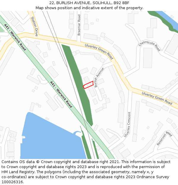 22, BURLISH AVENUE, SOLIHULL, B92 8BF: Location map and indicative extent of plot