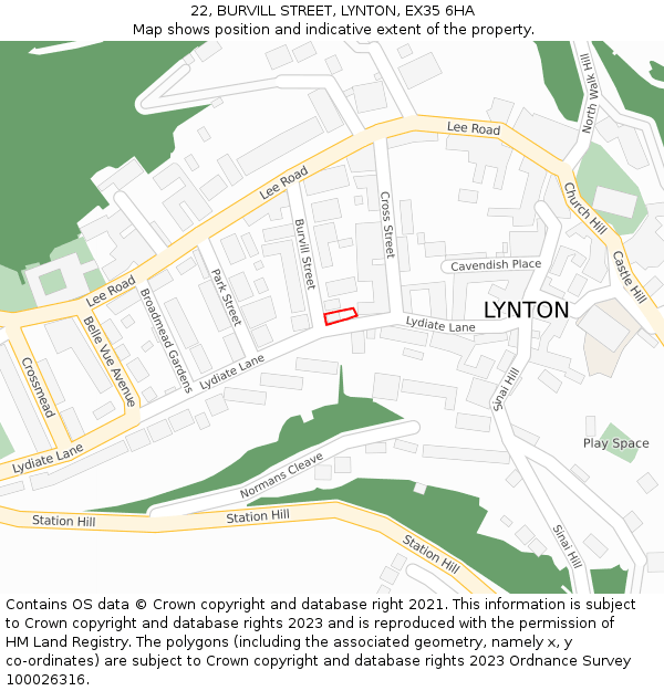 22, BURVILL STREET, LYNTON, EX35 6HA: Location map and indicative extent of plot