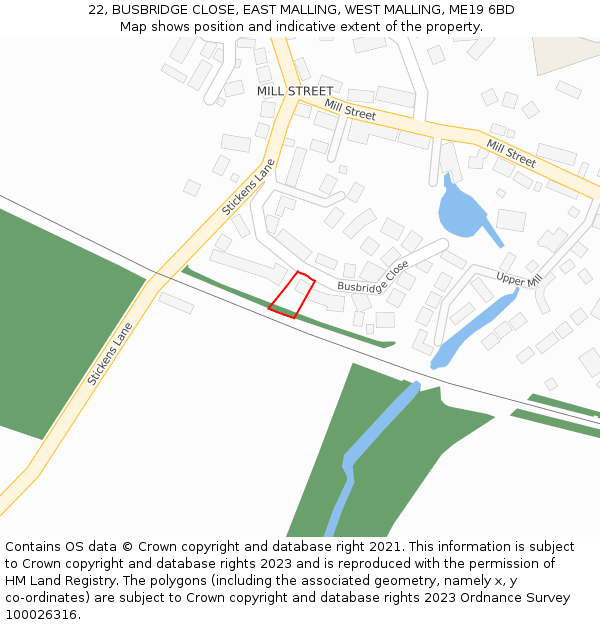 22, BUSBRIDGE CLOSE, EAST MALLING, WEST MALLING, ME19 6BD: Location map and indicative extent of plot