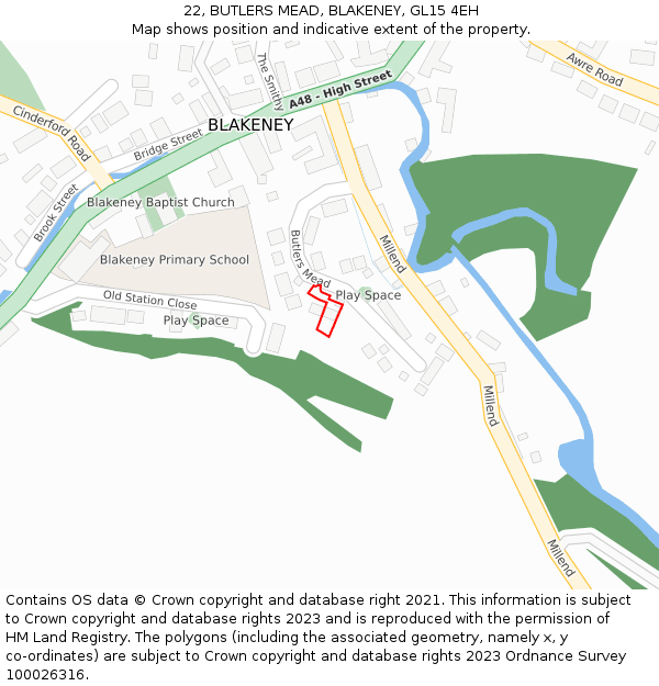 22, BUTLERS MEAD, BLAKENEY, GL15 4EH: Location map and indicative extent of plot