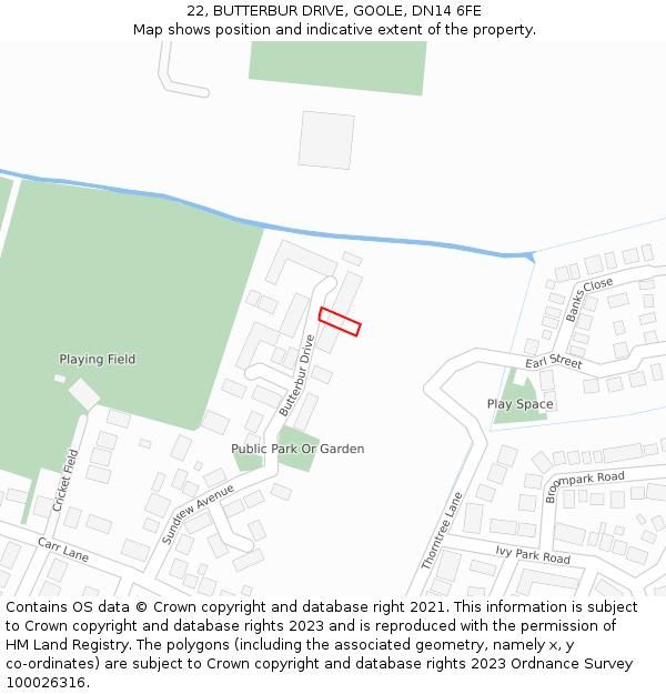 22, BUTTERBUR DRIVE, GOOLE, DN14 6FE: Location map and indicative extent of plot