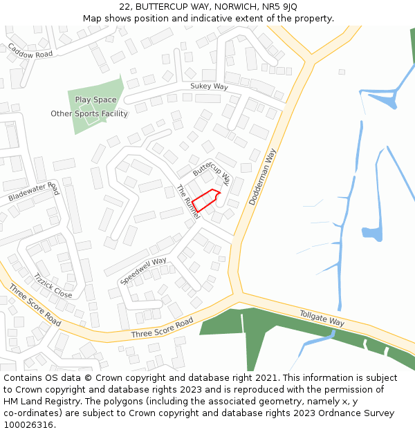 22, BUTTERCUP WAY, NORWICH, NR5 9JQ: Location map and indicative extent of plot