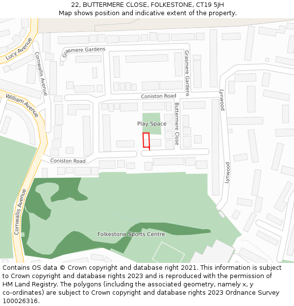 22, BUTTERMERE CLOSE, FOLKESTONE, CT19 5JH: Location map and indicative extent of plot