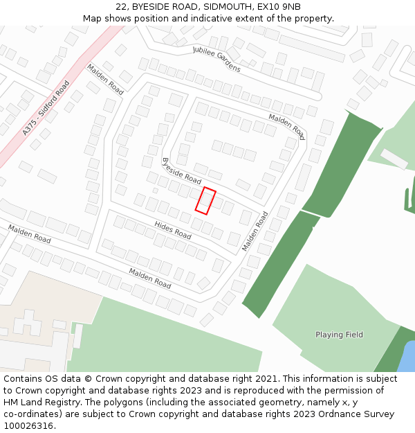 22, BYESIDE ROAD, SIDMOUTH, EX10 9NB: Location map and indicative extent of plot