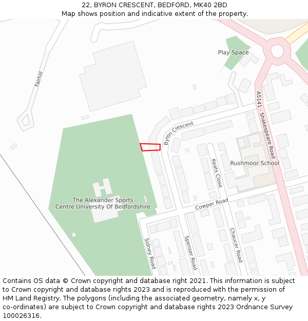 22, BYRON CRESCENT, BEDFORD, MK40 2BD: Location map and indicative extent of plot